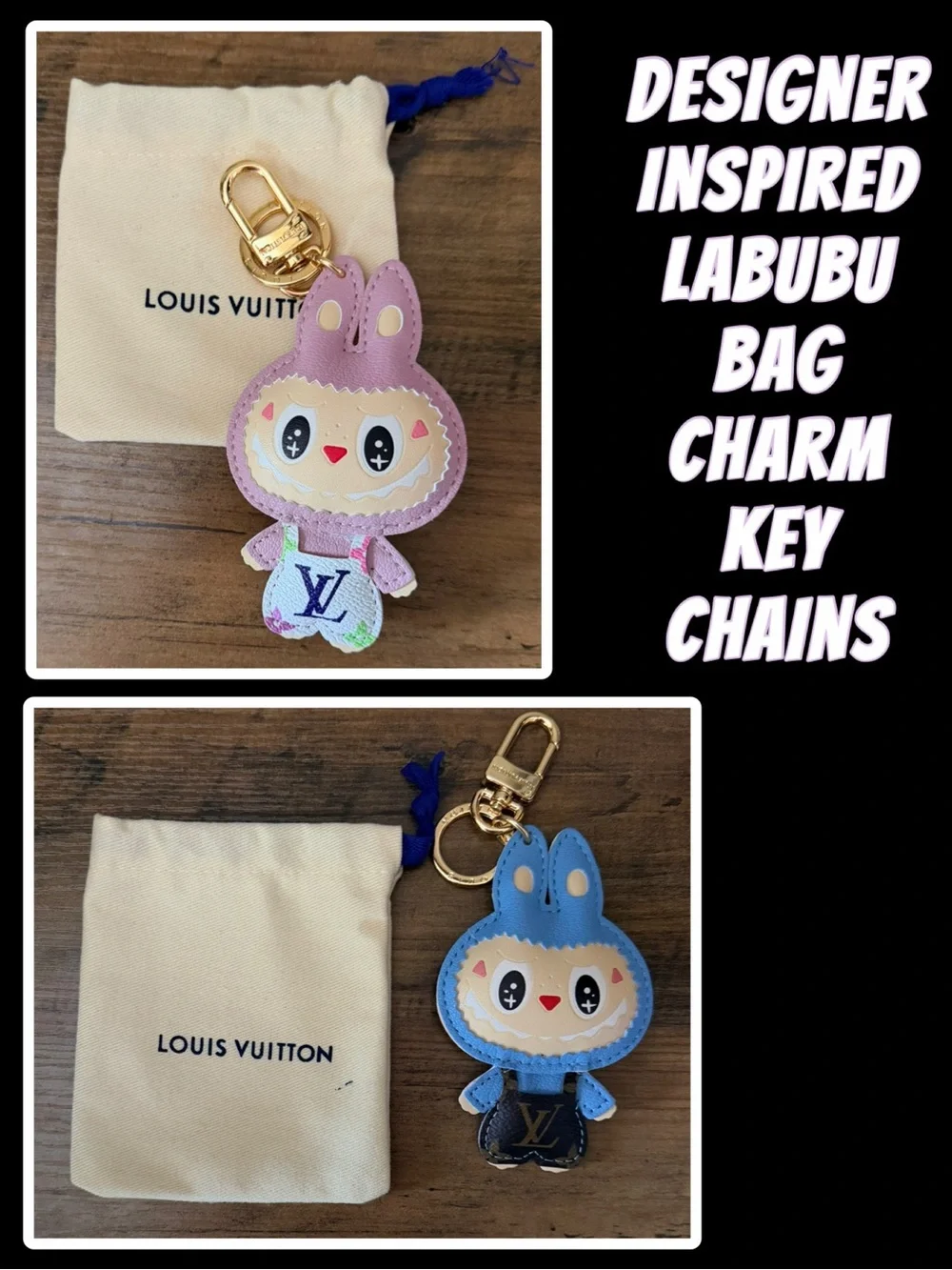 Labubu Designer-Inspired Keychain Bag Charm – Pink or Blue – Handmade Style